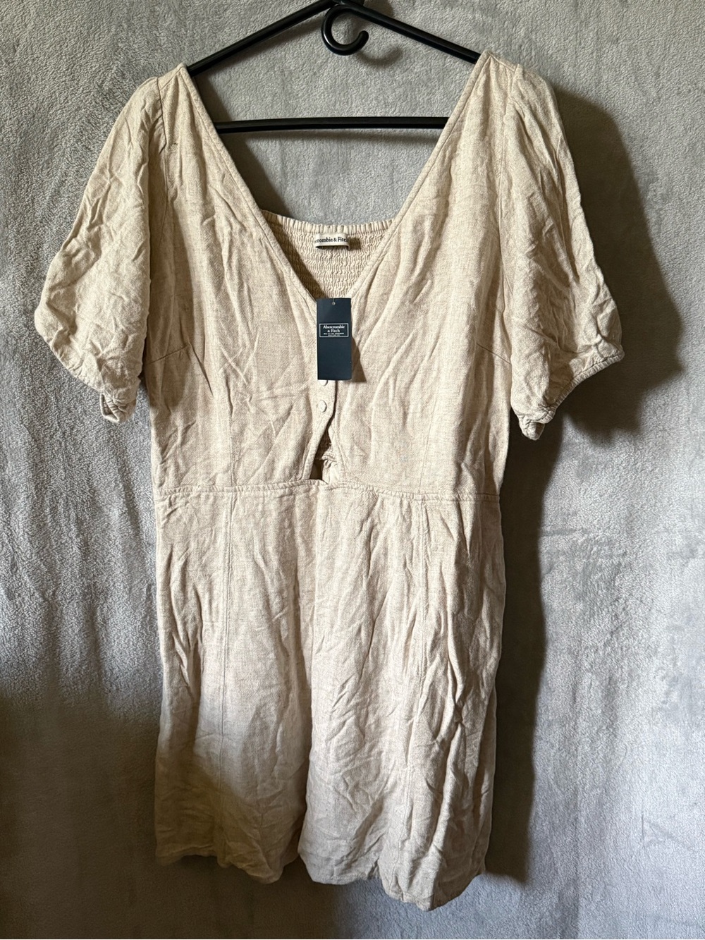 Abercrombie & Fitch Cream V-Neck Short Sleeve Mini Dress